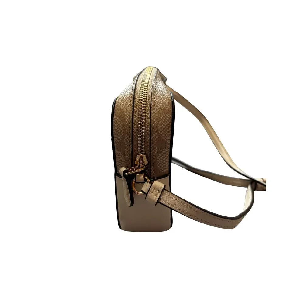 Coach Mini Camera Bag Signature Canvas Khaki Chalk Crossbody